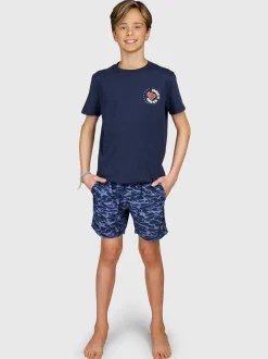 Bru-conicy-Print Jongens Zwem Shorts | Indigo Blue