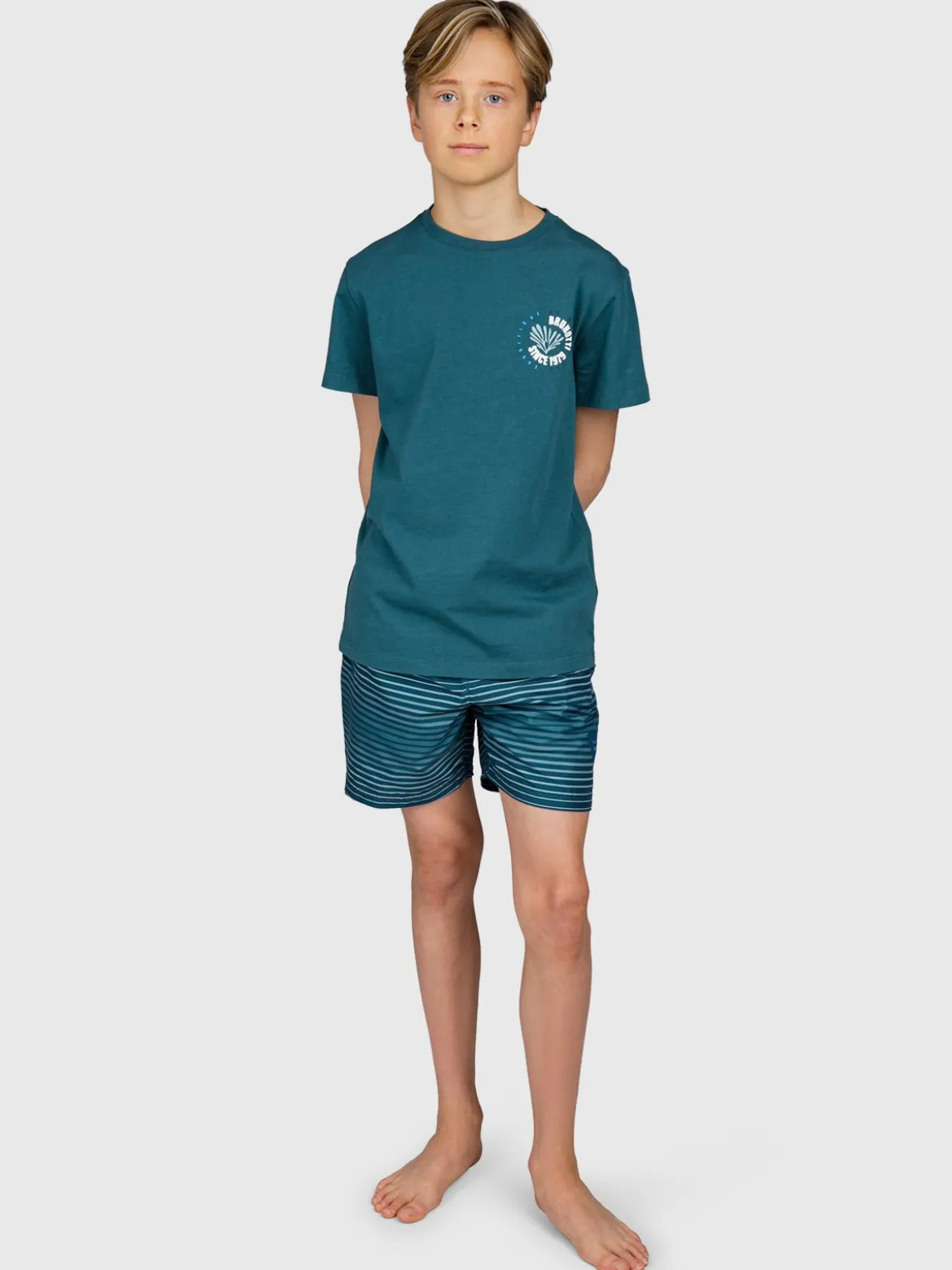 Cestery-Stripe Jongens Zwemshort | Mist