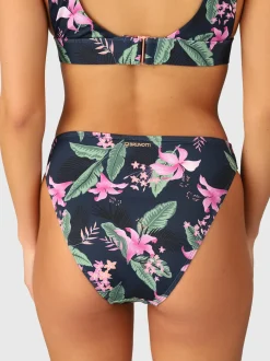 Flores-Tropicana Women High Waist Bikini Bottom | Indigo Blue
