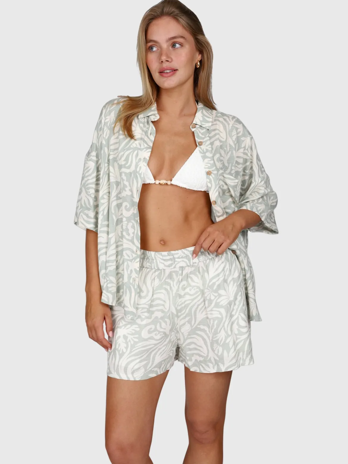 Ize-Print Dames Shorts | Aqua Grey