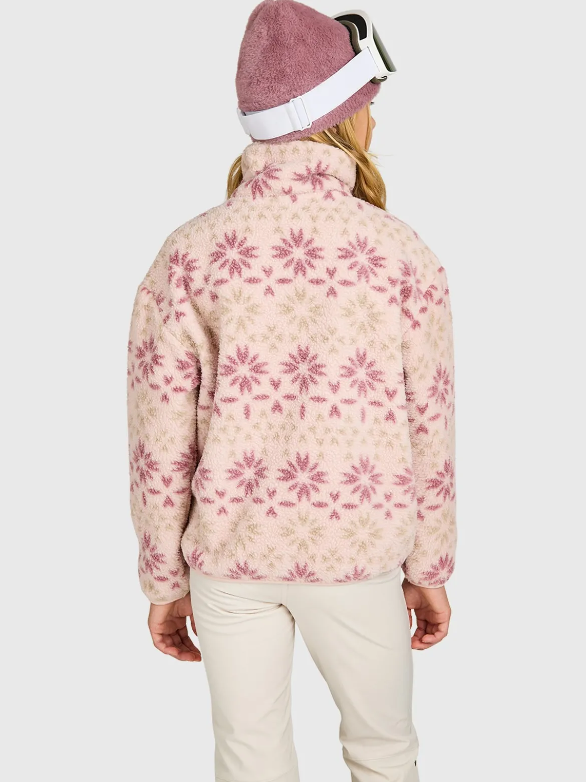 Rezany-Print Girls Snow Fleece | Sepia Rose