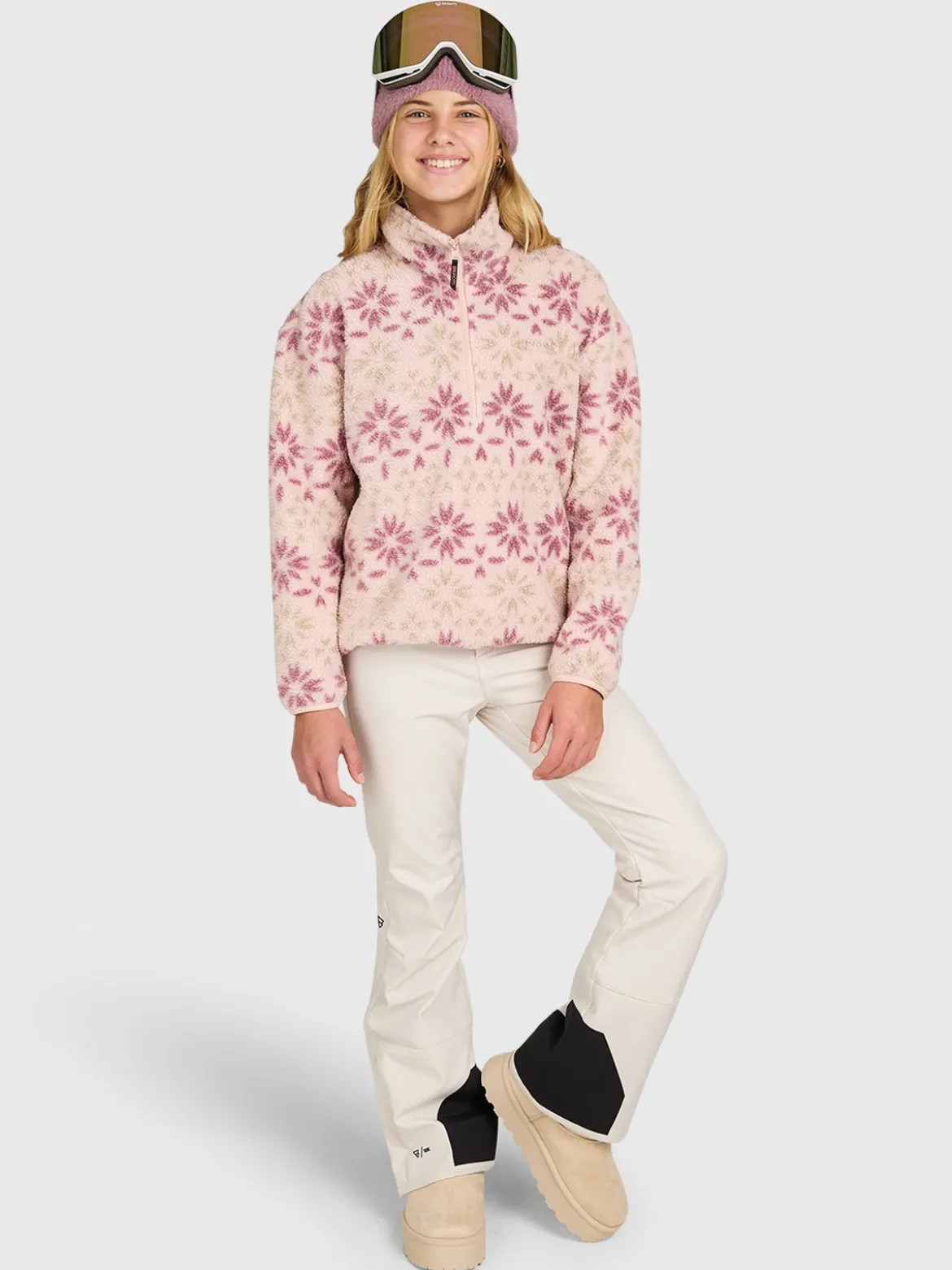 Rezany-Print Girls Snow Fleece | Sepia Rose