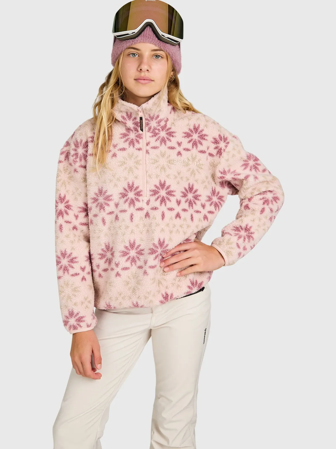Rezany-Print Girls Snow Fleece | Sepia Rose