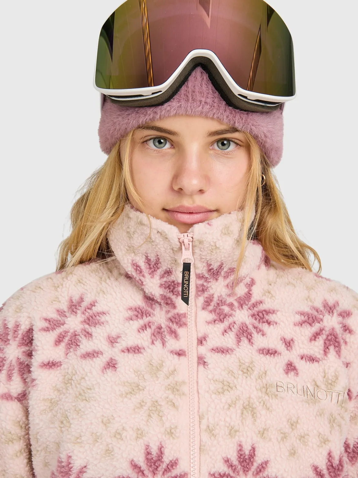 Rezany-Print Girls Snow Fleece | Sepia Rose