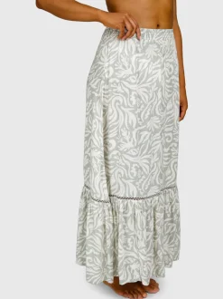 Romaine-Print Dames Skirt | Aqua Grey