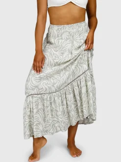 Romaine-Print Dames Skirt | Aqua Grey
