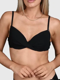 Stefana-Rib Dames Bikini Top | Zwart
