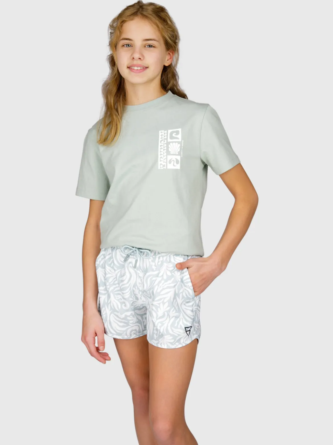 Tulya-Print Meiden Zwem Shorts | Aqua Grey