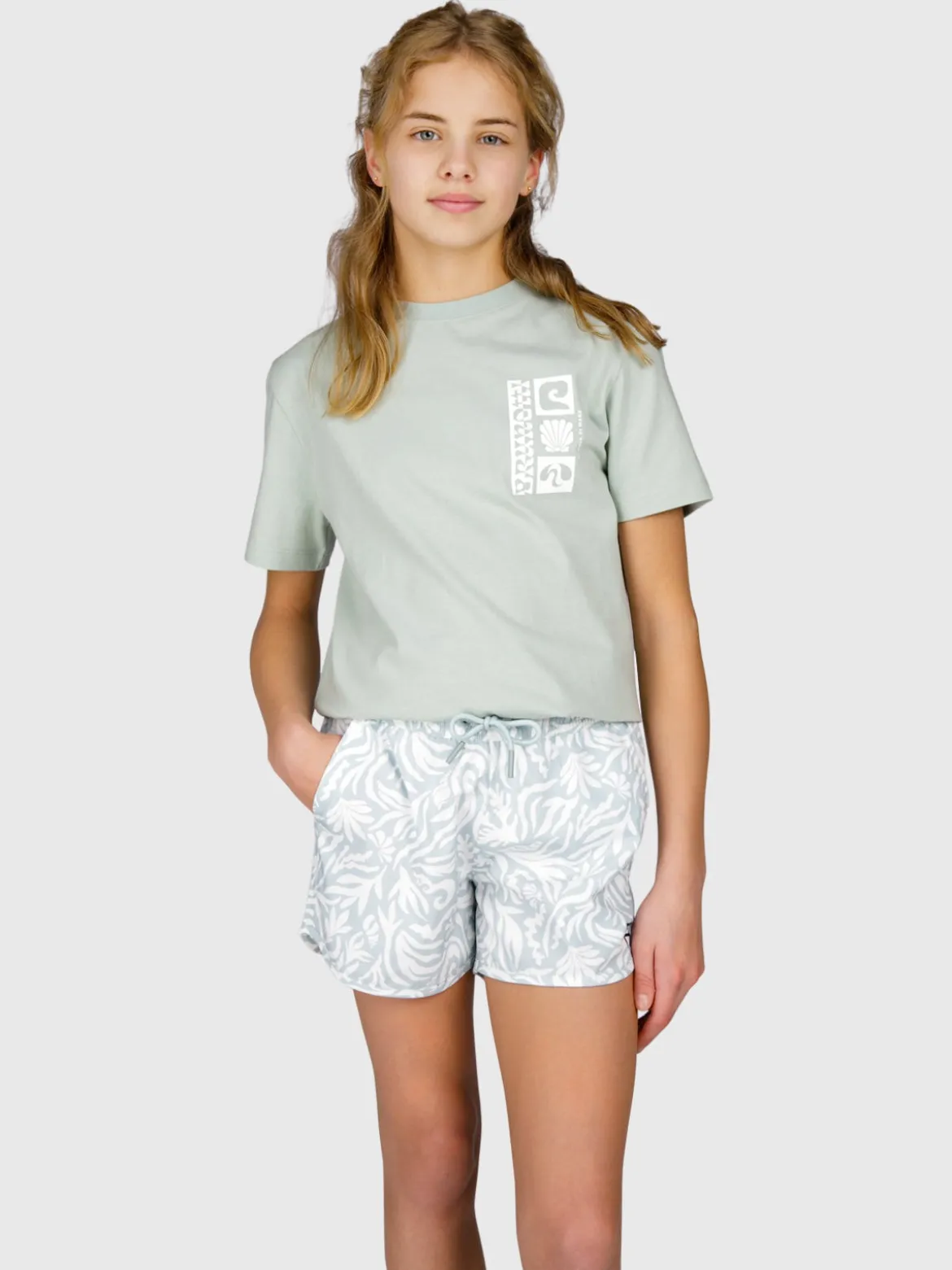 Tulya-Print Meiden Zwem Shorts | Aqua Grey